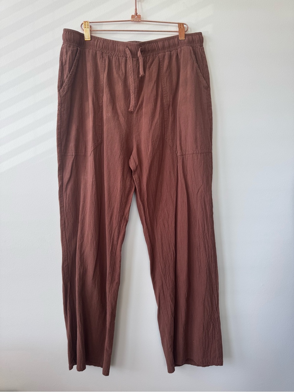 Brown Linen Cotton Blend Pants Boho Hippie CottageCore Sz 2XL